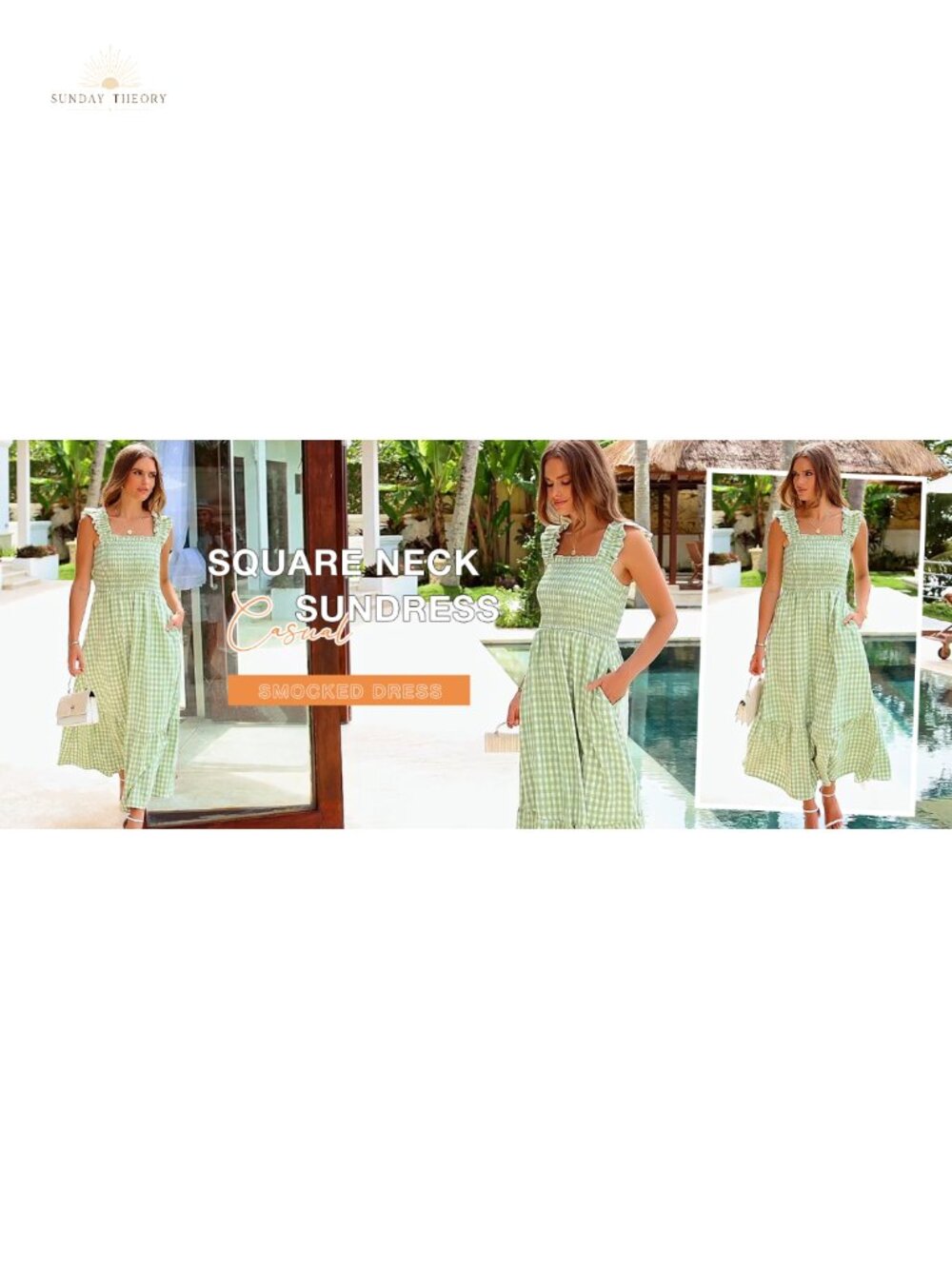 Women's Summer Midi Dress Ruffle Strap Square Neck Gingham Sundress - Picture 6 of 6